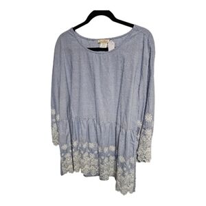 Sky Blue Tunic with Cream Floral Accents